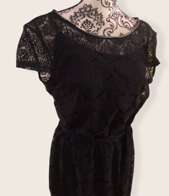 NWT Jessica Simpson Dress Size 10 Black Lace Overlay Sheath Cocktail With  Tie | eBay