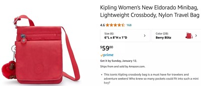 Kipling New Eldorado Small Crossbody Bag Berry Blitz Furry Monkey Lisa Travel