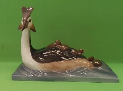Bing und Gröndahl  Porzellan figur Haubentaucher und Kücken 28cm lang - Bild 1 von 4