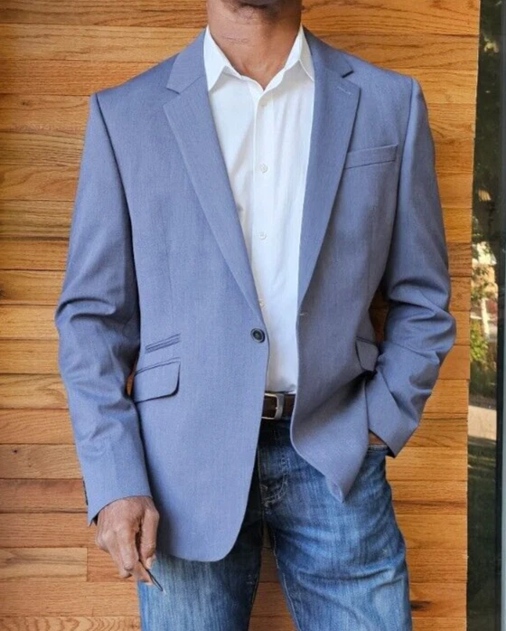 Chaqueta Blazer Deportiva LkNw Topman Azul 1 Botón Doble Ventilación Bolsillos Inclinados 44R Foto 3 de 4