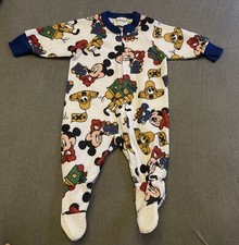 Vintage 1984 Disney Babies Mickey  Pluto Train White Infant One Piece Size 1T