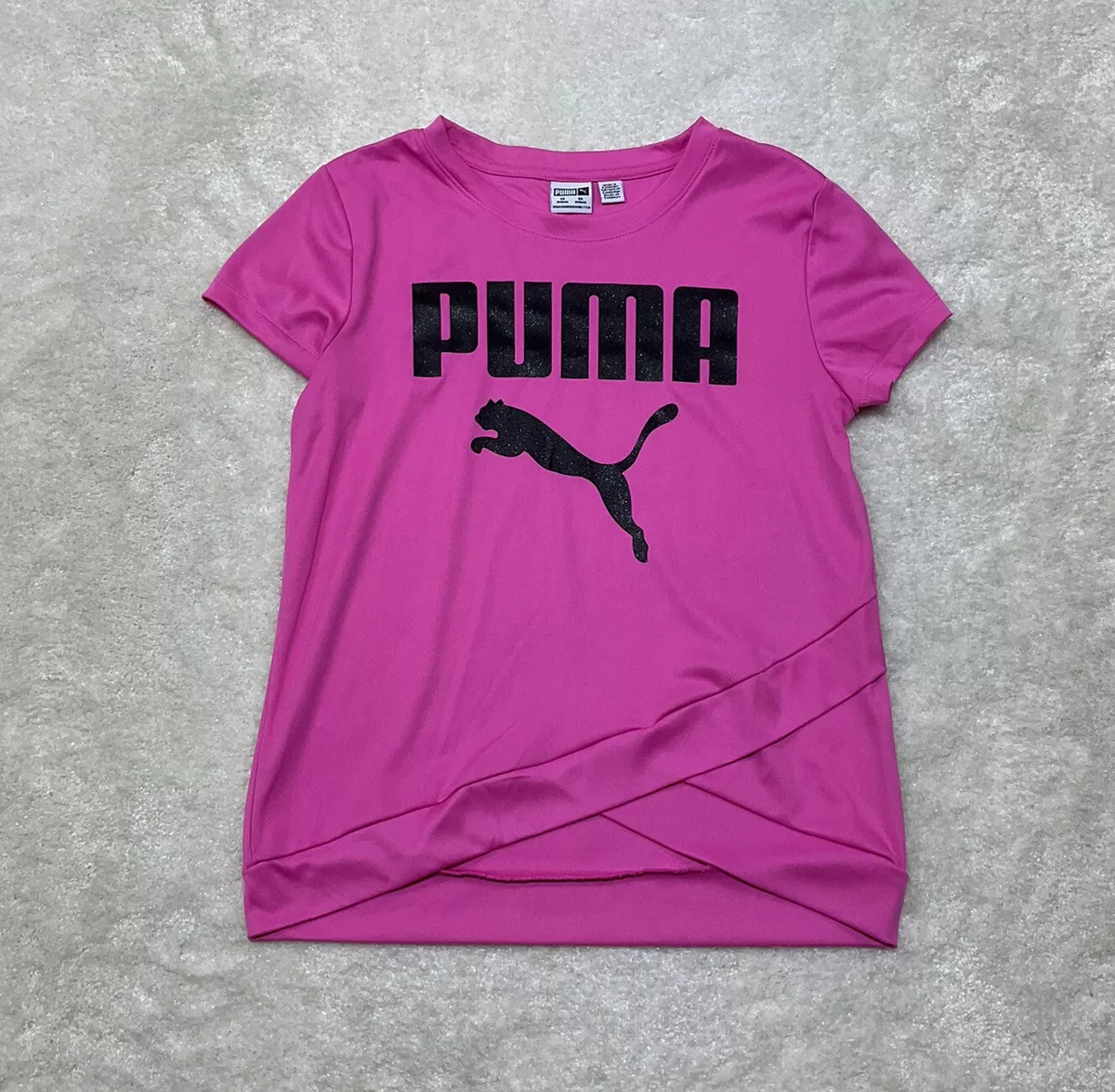 Puma Girls Size M (10/12) Short Sleeve Round Neck Hot Pink Logo Athletic  Shirt | eBay