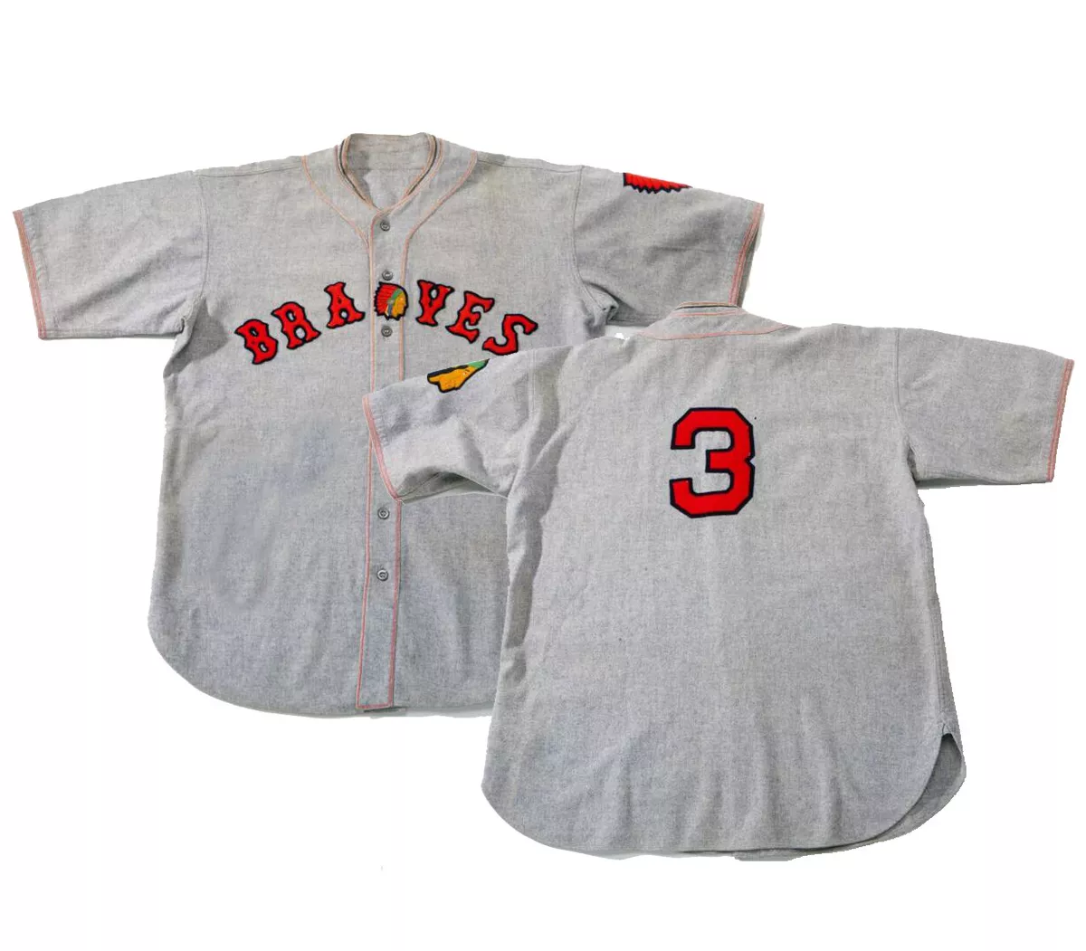 Rare 30'S Babe Ruth #3 Braves Baseball Jersey Boston Uniform Gray Sewn