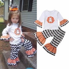 NWT Girls Halloween Ghost Long Sleeve Shirt Ruffle Pants Outfit Set 12 18 2T 3T