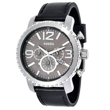 NEW-FOSSIL GAGE SILVER TONE,CHRONO. BLACK LEATHER BAND,BLACK DIAL WATCH BQ1175