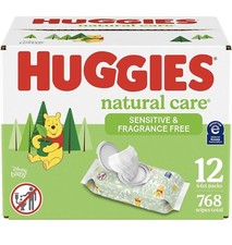 12 Pack Huggies Natural Care Sensitive Baby Wipes Unscented Hypoallergenic 768 