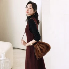 Womens Deluxe Full-pelt Mink Fur Shoulder Bag Fashion Solid Evening Party Bag