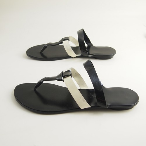Max Mara Weekend Tanga Desliza Sandalias Negras Cuero Marfil Mujer Talla Eu 8 38 - Imagen 2 de 8
