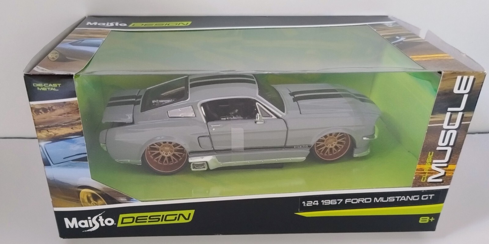 Maisto - 1967 FORD MUSTANG GT (Grey)  - Die Cast Model Scale 1:24 (Damaged Pkg)