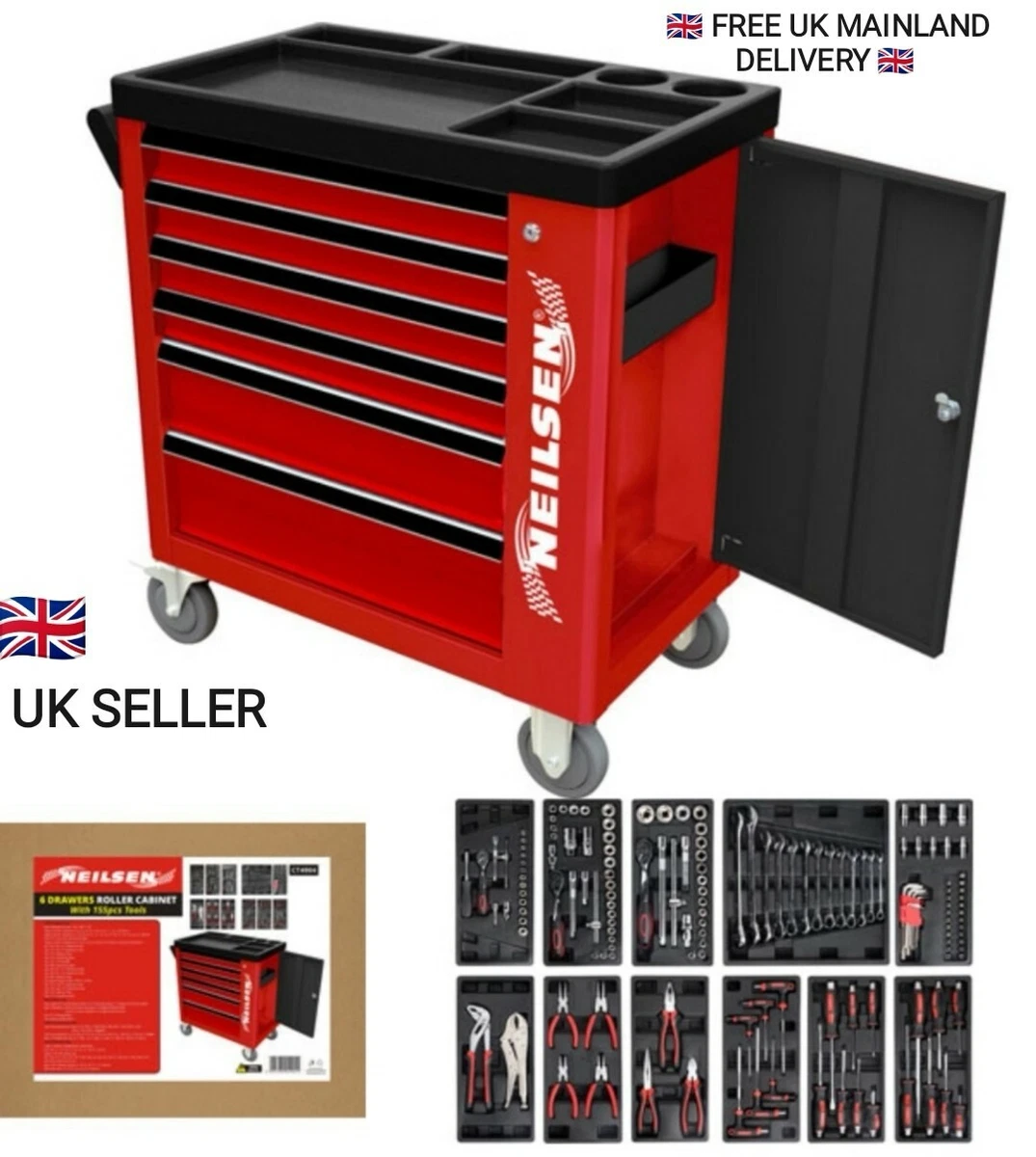 NEILSEN PROFESSIONAL 6 DRAWER TOOL CHEST Includes 155 Tools 690x460x405mm