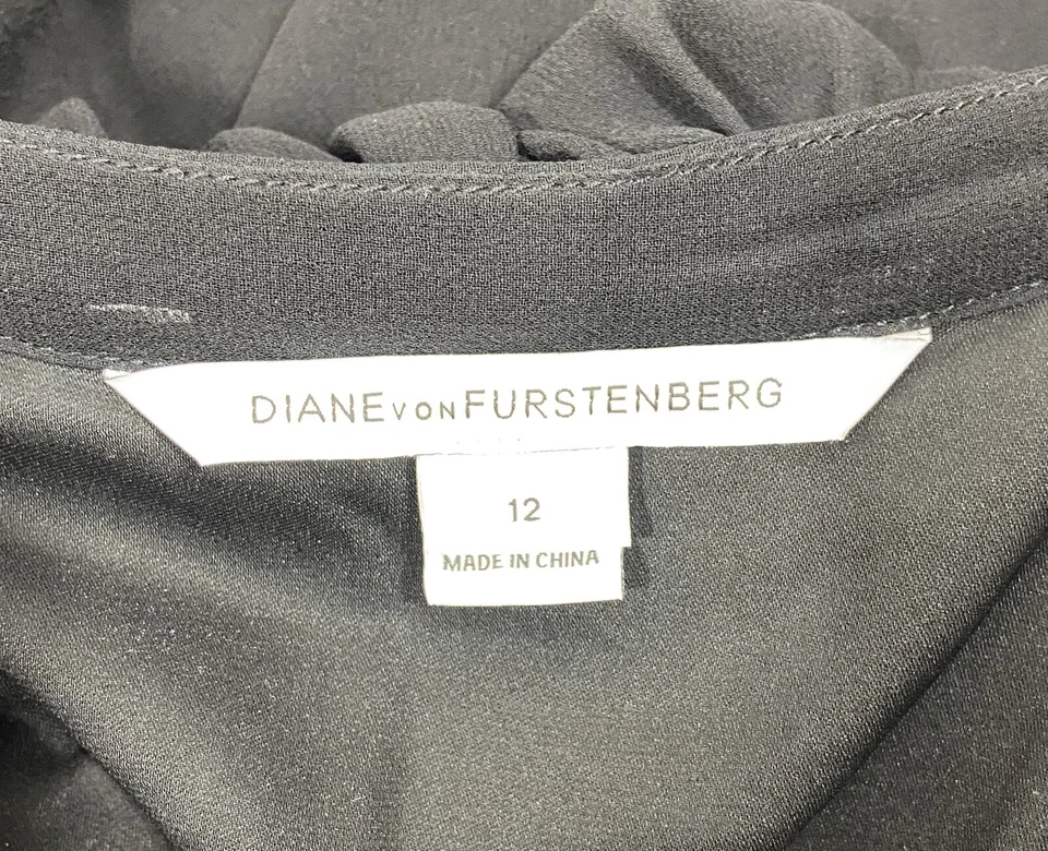 Diane von Furstenberg Size12 Semi Sheer Silk Long Sleeve Knee Length Black Dress - Image 4 of 4