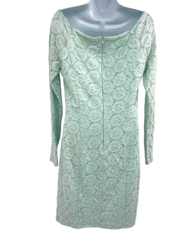 NIKIBIKI Women's Sequin Blue Green Floral Lace Dress Long Sleeve Back Zip L NWT - Picture 8 of 11