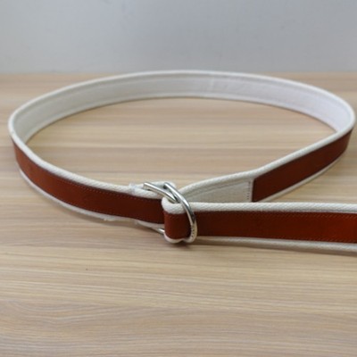 Vintage Polo Ralph Lauren Belt 36 M White Brown Skinny Leather Nautical Anchor