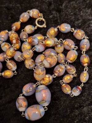 SELTEN 24 Zoll LANGE 1920er HANDGEMACHTE Tschechische Opalisierende Folie Perlen Halskette + EXTRAs UK