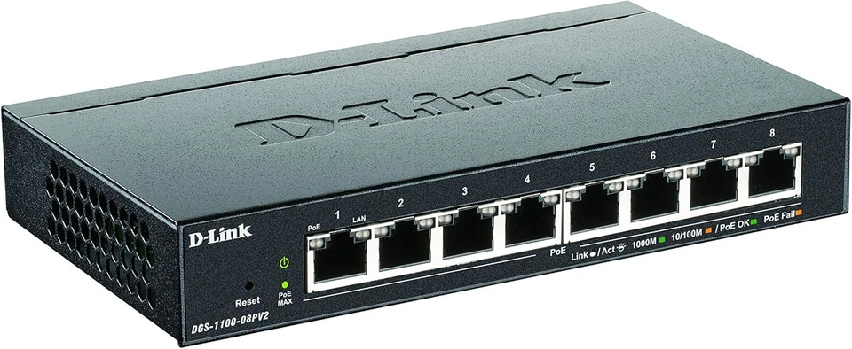 D-Link DGS-1100-08PV2/E, 8-Port Layer 2 Gigabit PoE Smart Switch (8 x 10/100/100 - Image 2 of 4