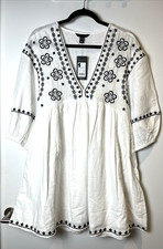 NEW LOOK - EMBROIDERED BOHO DRESS - SIZE 8 - WHITE / BLACK