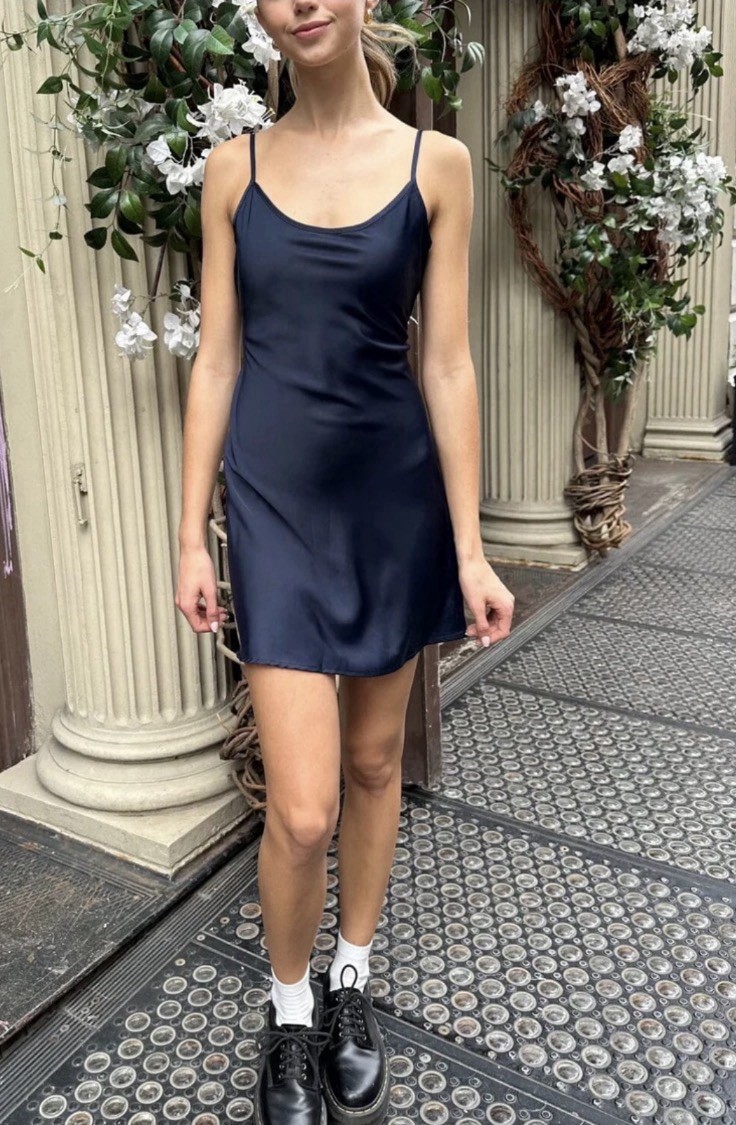 NWT Brandy Melville Navy Blue Adjustable Strap Slip Dress One Size (S/M)