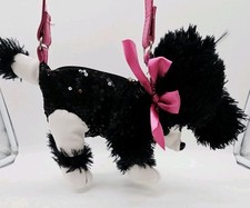 Confettiny Plush Stuffed Poodle Purse Black White Sequined Pink Strap