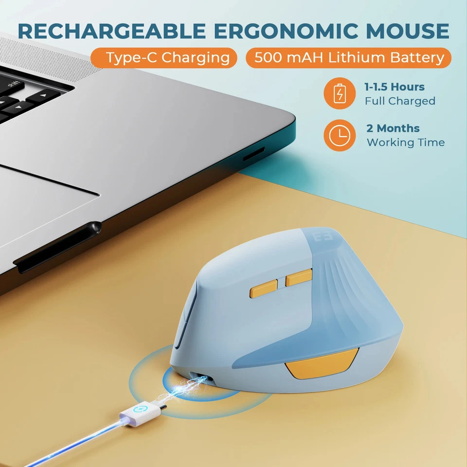 Vertical Wireless Mouse Type C Rechargeable Ergonomic USB&Type C Mice for Laptop - Image 4 of 4