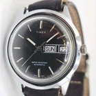 Timex Viscount Automatic Watch Day Date Black Dial 37mm 1970s