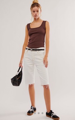 Free People Frame Cycling Shorts Bermuda Zip Fly Frayed Hem Natural Clean 26 NWT