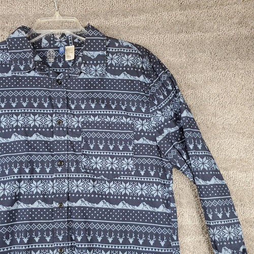 Divided Hemd Herren Medium M Langarm Knopfleiste Blau Schneeflocke Rentier - Bild 3 von 10