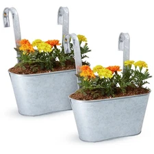 2 Pack Galvanized Hanging Bucket Planter Pots for Railing, Fence, 5 x 4.5 x 10"