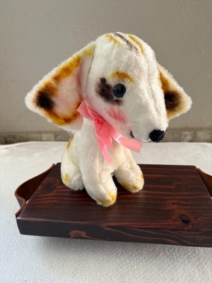 Vintage Plush Dog Brown Rust Pink Hard Eyes Pom Pom Nose Hard Body 10''