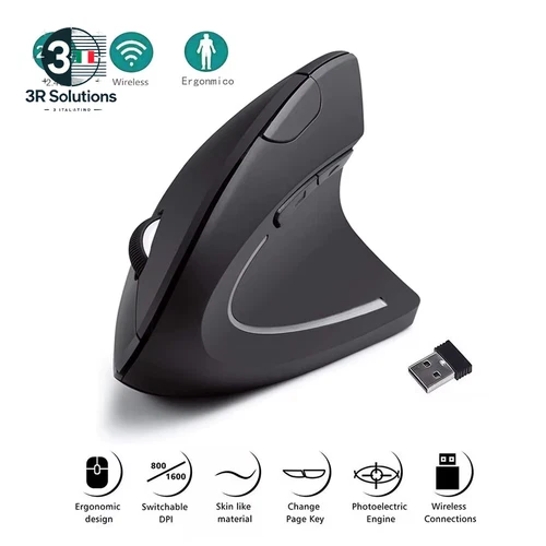 Mouse Verticale Mouse Ottico Wireless Ergonomico Da 2,4 Ghz 3 DPI Regolabili 800