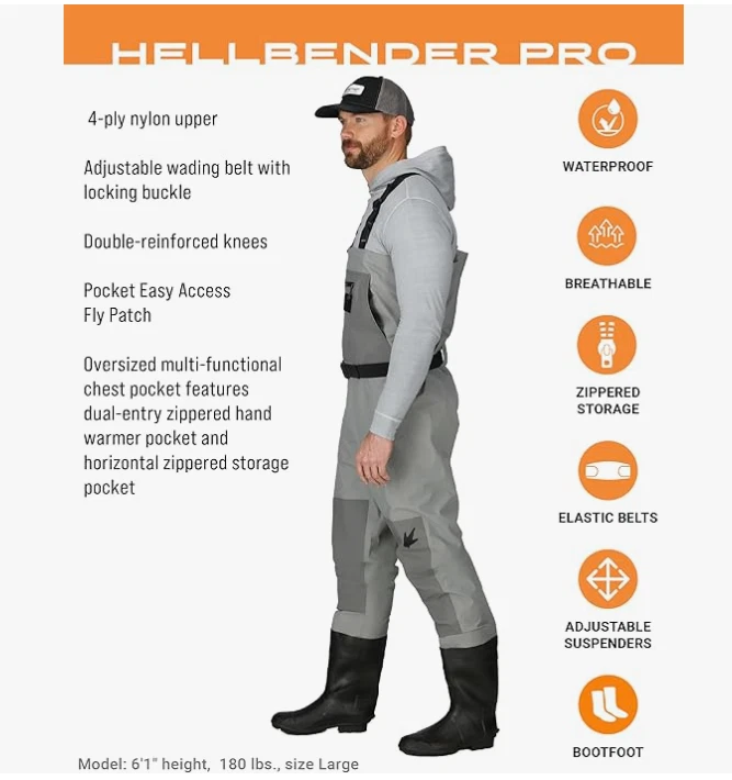 FROGG TOGGS mens Hellbender Pro Bootfoot Fishing Chest Wader, Grey, Size 14 Big - Image 3 of 4
