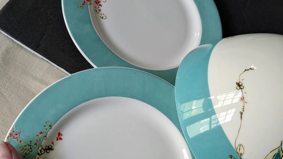 Lenox Chirp Dessert Bread Butter Plates Set Of 7 Turquoise Band READ - Image 4 of 4