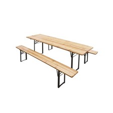 SET BIRRERIA PIEGHEVOLE TAVOLO E 2 PANCHE IN LEGNO CON GAMBE IN FERRO 70X220 CM