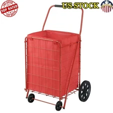 Folding Shopping Cart 110lbs Portable Heavy Duty Steel Utility Carts w/Wheels