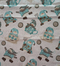 whimsical blue snowman fun fabric piece  11 x 9.5 inch new