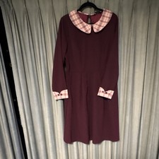 BloomChic Burgundy Plaid Collar Long Sleeve A-Line Dress US 14-16 Women