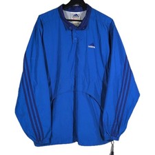 VTG 90s Adidas 1/4 Snap Windbreaker Rain Jacket Mens L Blue Pullover Athleisure