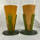 Pair of 1928 Roseville Art Deco Futura Buttressed Cone 401-8 Vases Ceramic