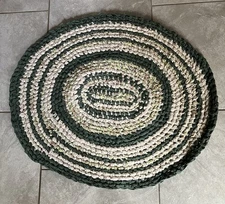 Oval Rag Rug, Handmade, Green Tones, 33” By 28”