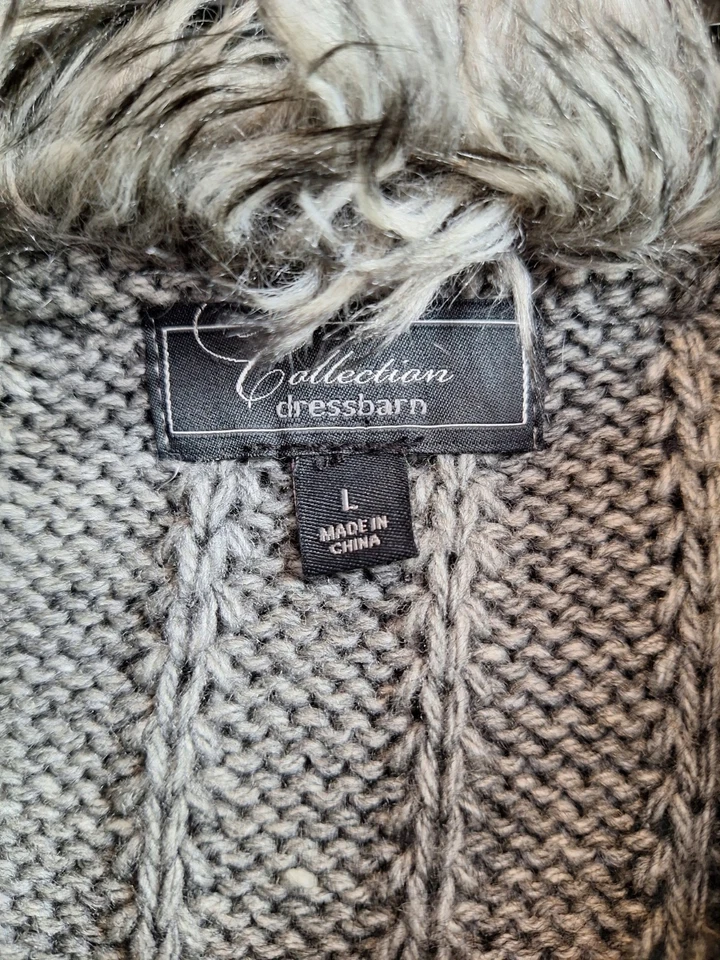 DRESSBARN коллекции шерсти смесь искусственного меха воротник вязаный кардиган Sz L серый богемное EUC - Изображение 4 из 4