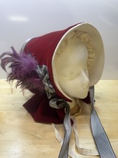 adult ladies Red VELVET regency VICTORIAN Regency  BONNET HAT FANCYDRESS