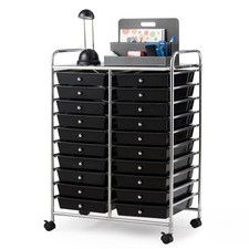 20 Drawers Rolling Cart Storage Scrapbook Paper Studio Office Bins Black