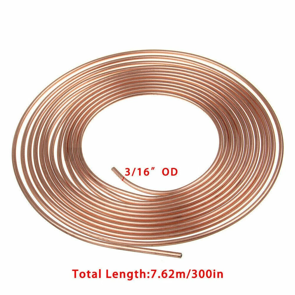 Flexible Copper Brake Pipe Hose Line 25ft Roll 3/16" Fittings Tubing Kit 16 Nuts - Image 3 of 4
