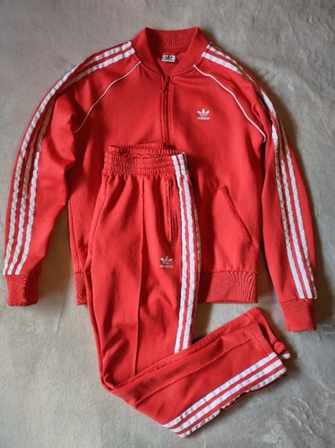 Adidas Originals Youth L Red Track Suit Set Jacket Pants 3 Stripe Trefoil Zip Up