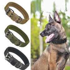 Tactical Dog Pet Collar Leash Heavy Duty Nylon Large K9 Adjustable Metal Buckle