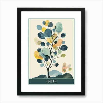 Cedar Tree Flat Illustration 6 Post Framed Wall Art Poster Canvas Print Picture
