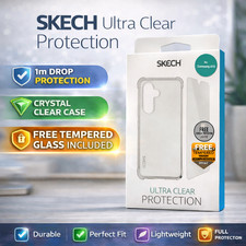 For (Samsung Galaxy A15) SKECH Clear Case Tempered Glass Screen Protector Cover