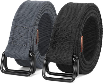 Men Canvas Fabric Belts Casual Web Cloth Belts with Black Double Ring Buckle 2 P