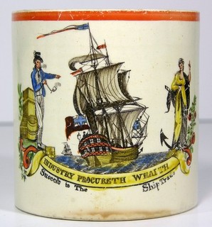1820s SUNDERLAND SOFT PASTE MARITIME TANKARD / MUG SUCCESS TO THE SHIP TRADE