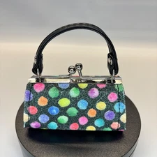 Mini Coin Purse TikTok Lipstick Kiss Clasp Puppy Black Colorful Dots Small Bag