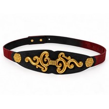 Doncaster Vintage Suede Belt Black Burgundy Gold Scroll Buckle L Made in USA